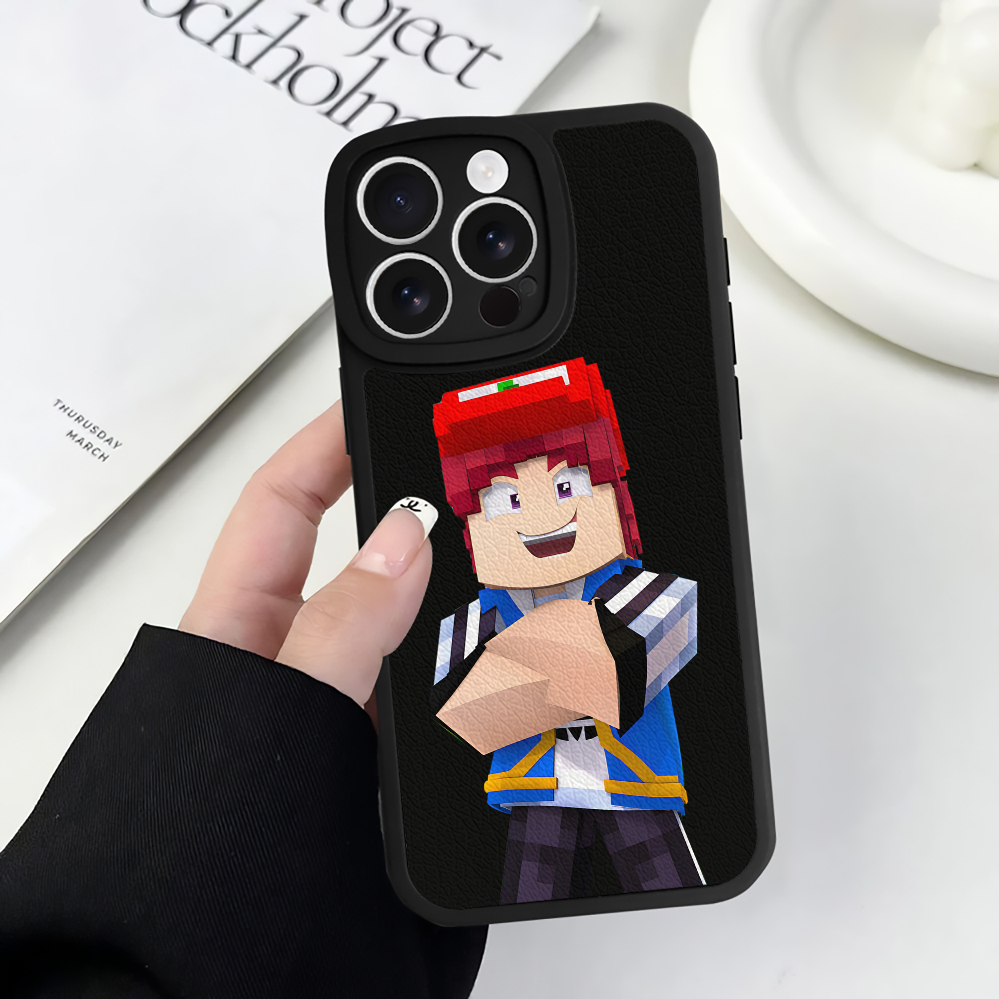 （画像用） マインクラフト ブロックの世界 Minecraft MC Block world 【iPhone 16シリーズ対応】シリコンスマホケース（レザー調） 材質：シリコン